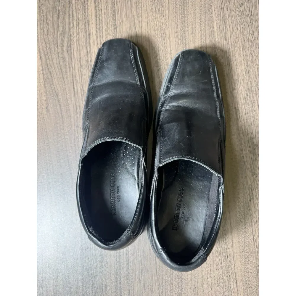 Kenneth Cole Black Leather Slip-on Men’s Dress Shoes‎ Square Toe 8.5